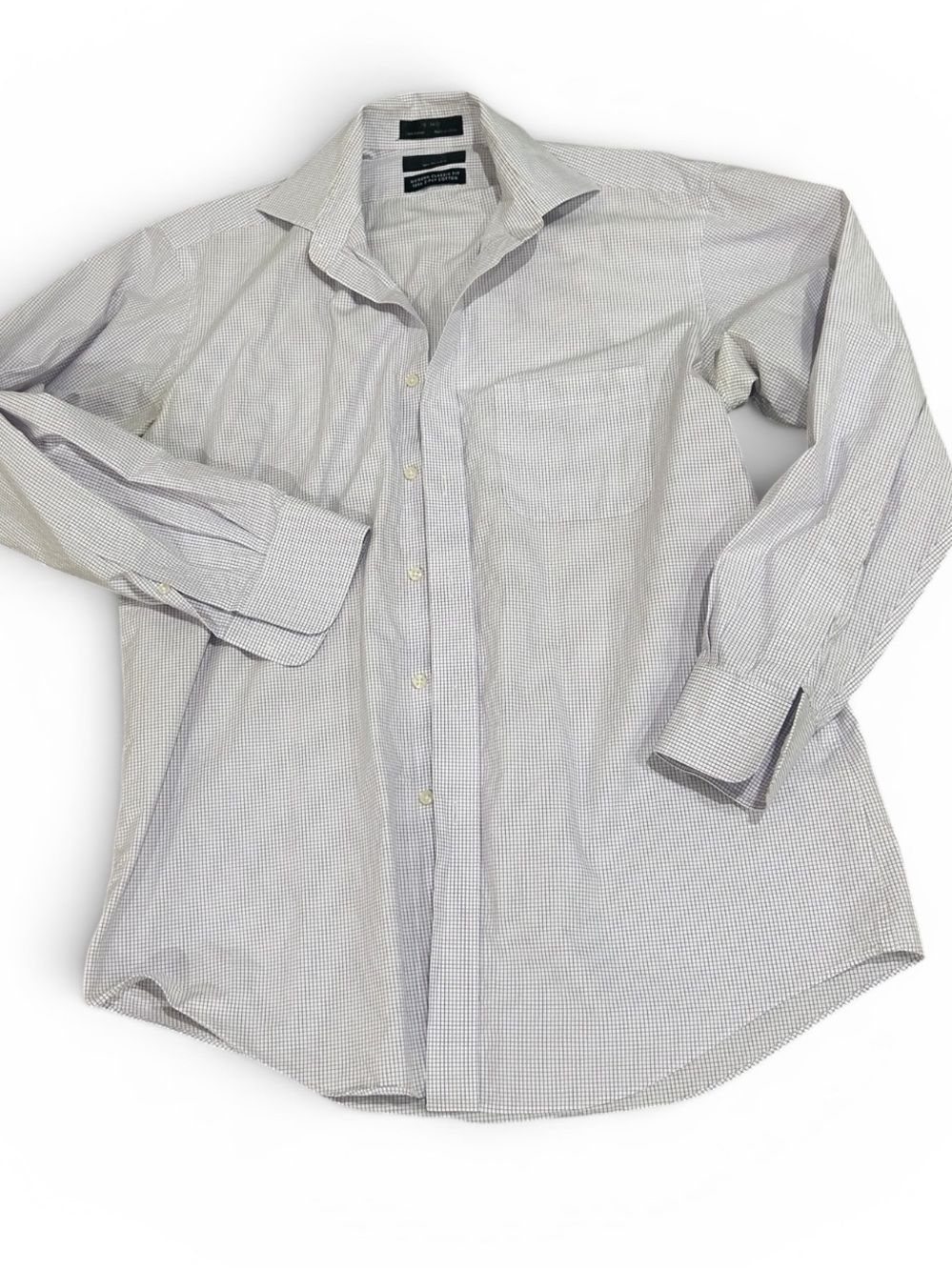 Saks Fifth Avenue men’s lavender & white check 2 ply cotton Shirt Classic fit 16